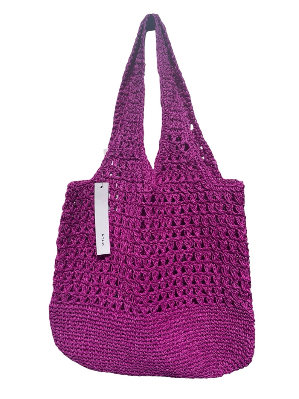 14) AQUA Brand Crochet Tote Bag in Magenta - Women's Shoulder Bag